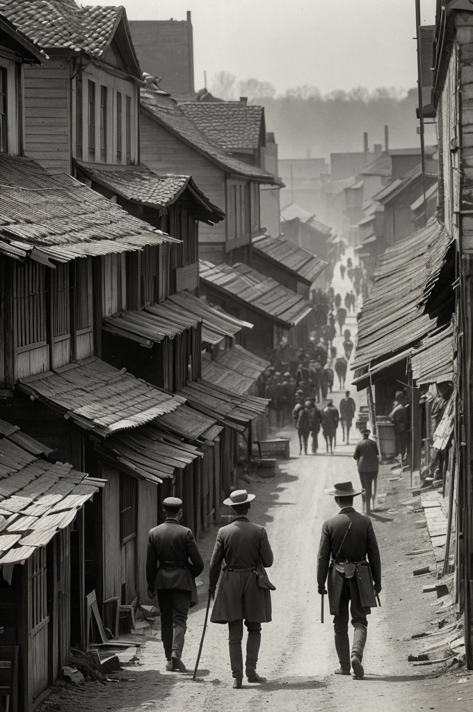 Workers migrating from rural areas to the city in search of jobs in 19th-century Berlin during the industrialization.