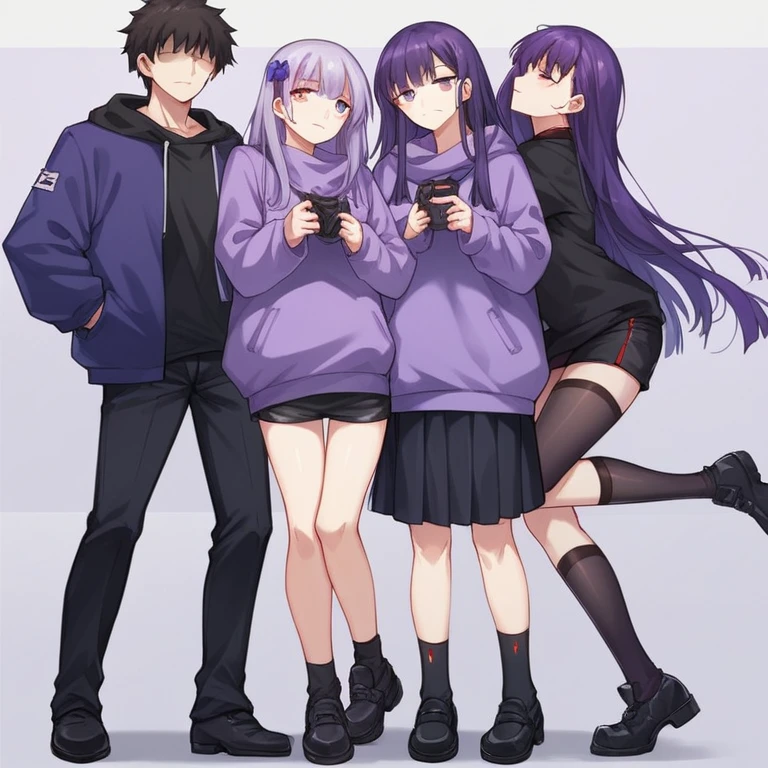 Uniformed anime characters standing next to each other, Girls Frontline Style, Anime Moe Art Style, Perfect android girl family, Purple and Black clothes, From Girls Frontline, Girls Frontline CG, Purple and Black, anime style like fate/Stay Night, Photo of a-1, Purple and Black, Purple clothes, Anime full body illustration, Girls Frontline Universe, Visual Novel CG