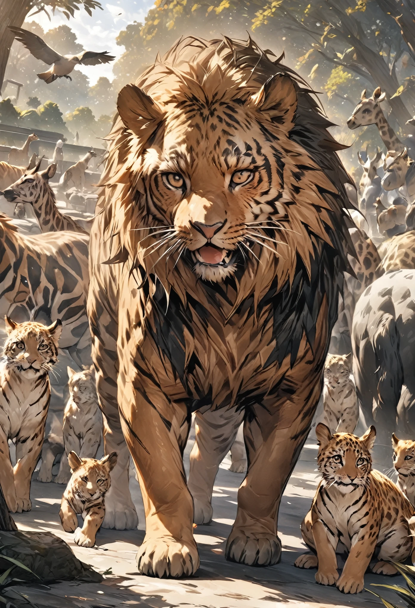 (((masterpiece:1.4))), (highest quality:1.4), (Ultra-high resolution:1.4), (best quality:1.2), (ultra detail:1.3), zoo, Lots of animals