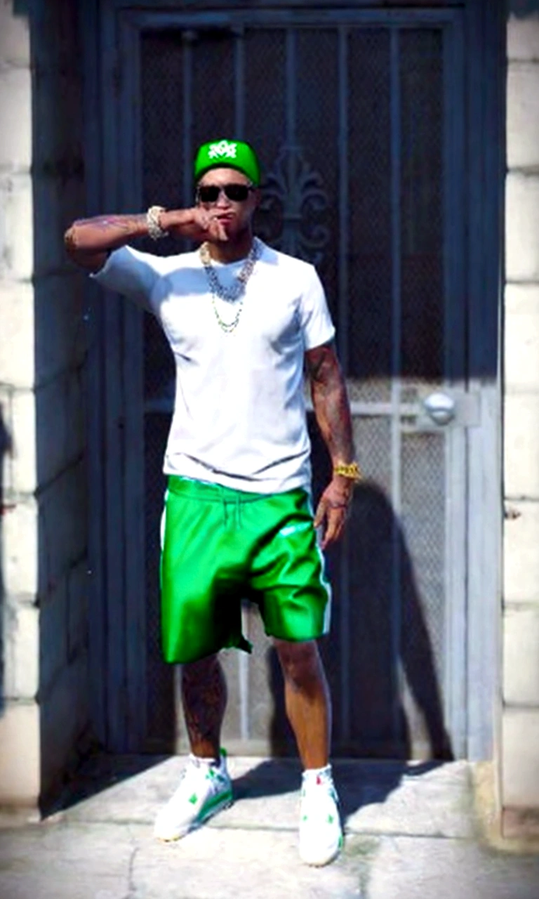 Jaden Smith adult version with large and luxurious diamond jewelry, with an open green beach shirt showing his defined abdomen, gangster bearing, is in a luxurious mansion ,style grand theft auto, portair hd