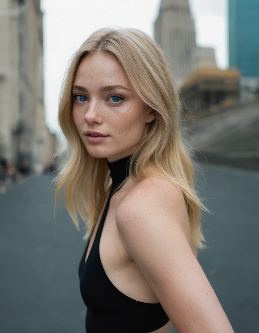 (Skin Texture, pores, natural,iPhone,RAW)), (blonde hair: 1.3) natural lighting,Highest Quality full body photo of a stunning woman blue eyes, freckles ,black thin choker, black top, cleavage, Nikon Z9, realistic matte skin, blurry city in the background, 8K, symmetric, Negative prompt: ugly, deformed, airbrushed, photoshop, rendered, (multiple people), blurry, cleavage, red lipstick,
Steps: 30, Size: 1024x1024, Seed: 359619618, Model: juggernautXL_v7Rundiffusion, Version: v1.7.0, Sampler: DPM++ 2S a Karras, CFG scale: 5.5, Model hash: 0724518c6b, "krfroseth_xl_1_standard_merger_14_90_02_08: 5b5439b0311c"
