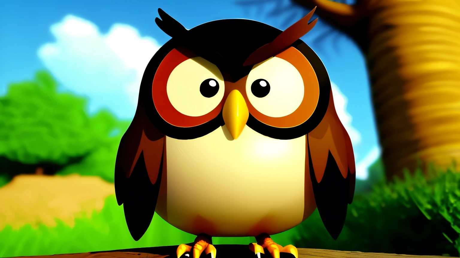 Cartoon brown owl 3D high resolution, smiling