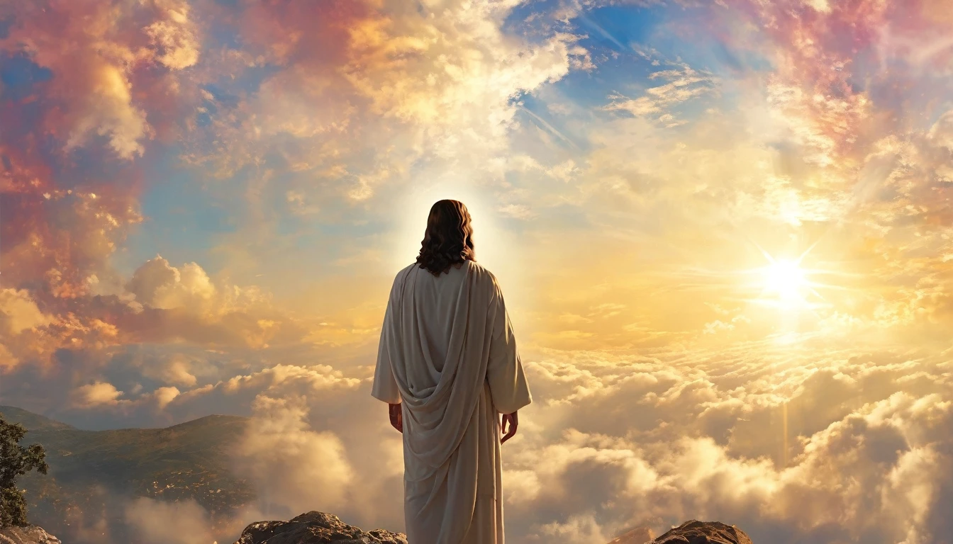 generate me a beautiful scenery of jesus christ in heaven standing