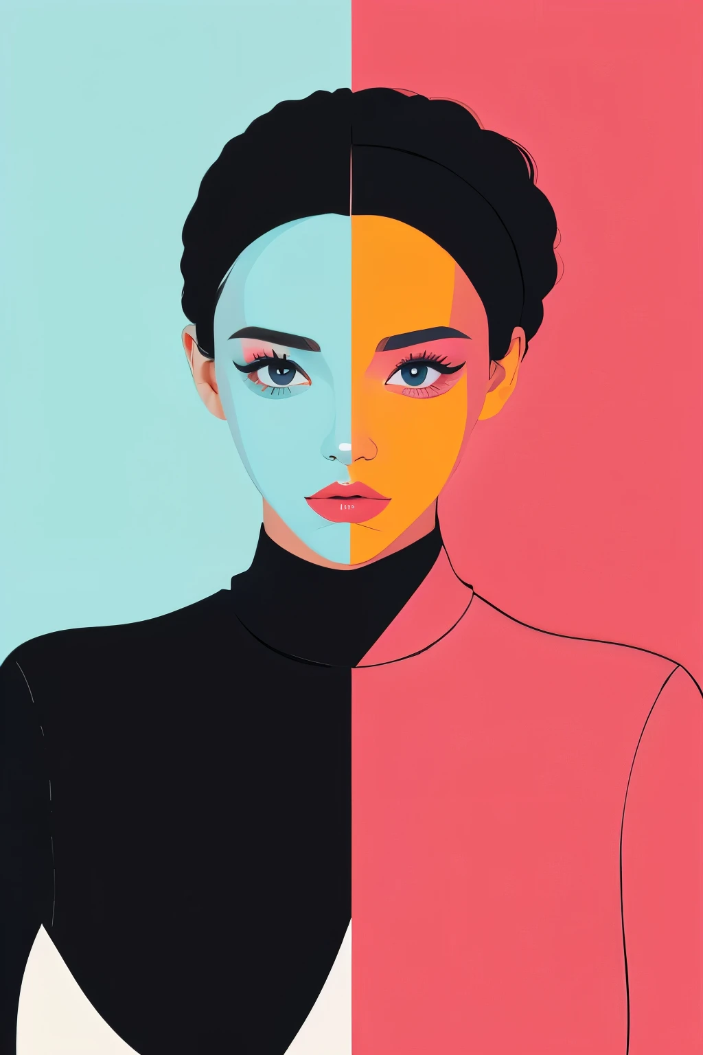 absurd, high quality, very detailed, (1 woman:1.3), cute rest
, color blocking, bold contrast, geometric shapes, Flat color, Minimalist design, Contemporary Aesthetics, striking visual