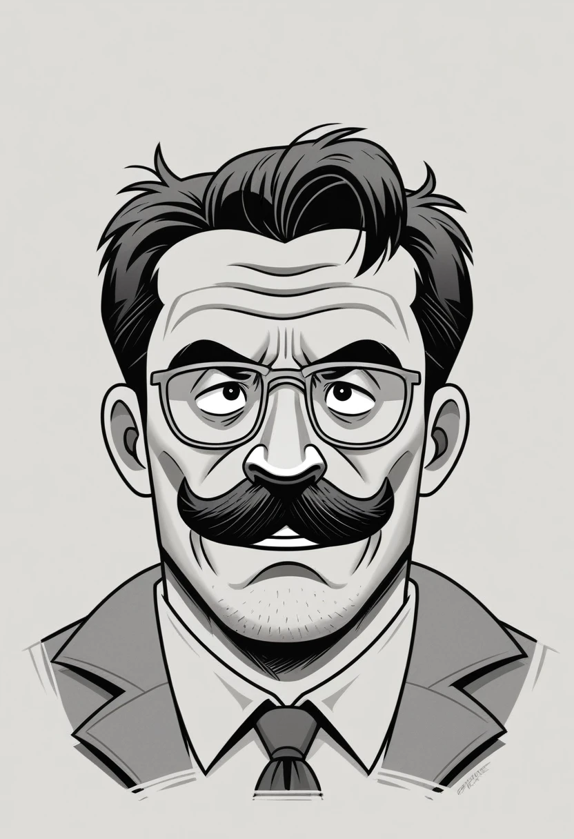 cartoon cow wearing glasses and a coat with a bow tie, cow, bovine, hd illustration, by Steve Prescott, fantastic ，Kids' animal cow Einstein , Einstein characteristics. Think bushy eyebrows, thick mustache, crazy hair, mikecow, by Albert Einstein, black and white vector art, mcbess illustration, mcbess, by Tadeusz Pruszkówski, by Adam Marczyński, official illustration