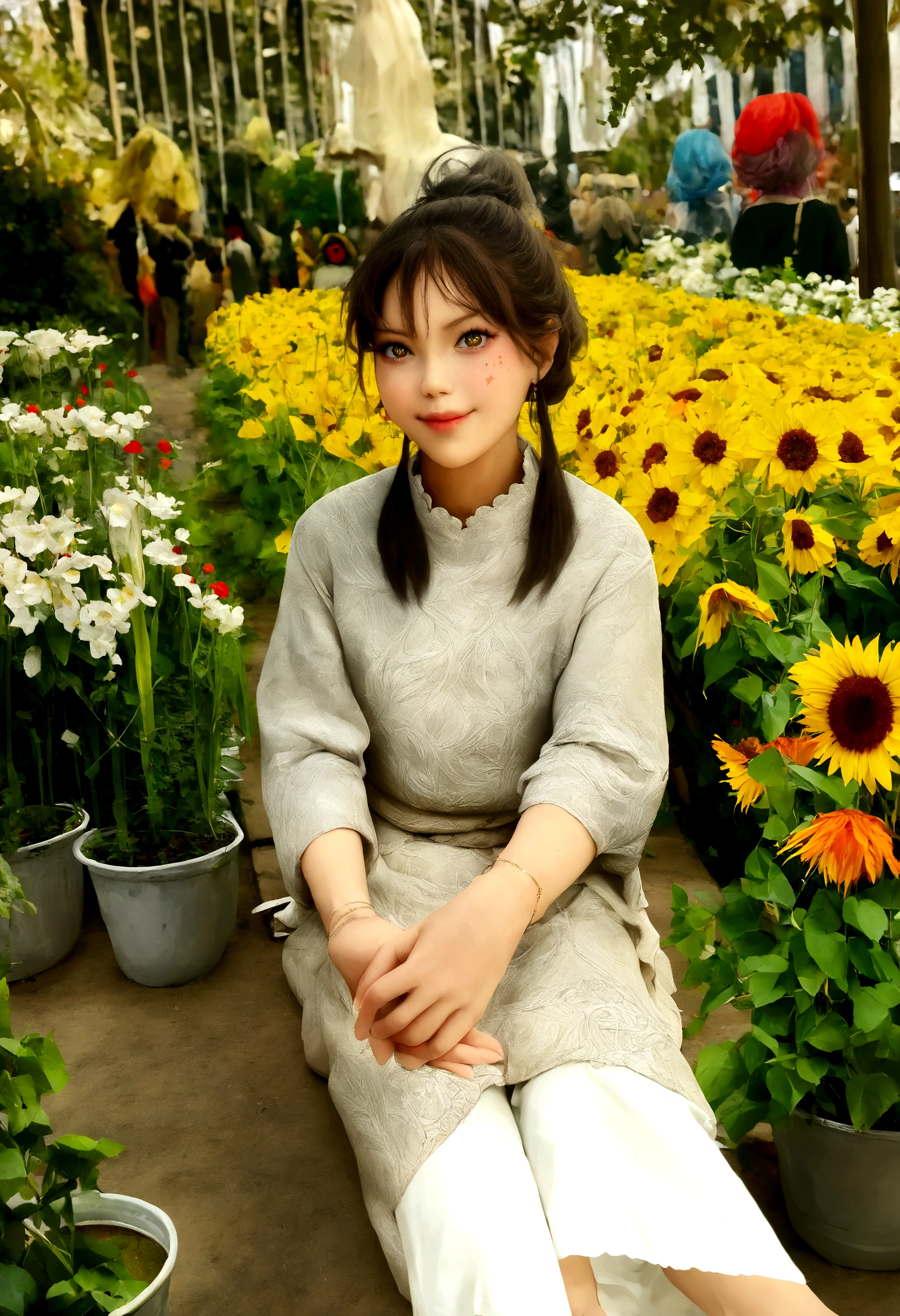 meilleure qualité d'image, Niveau chef-d'artwork, ultra haute résolution, Realism, Fantasy theme, armes, facial details, une fille, Single, Chignon, Fairy Tale Theme, Haut du corps, Architecture chinoise, flamme, get detailed outdoor lighting and cinema lighting, Increase detailed overall ambient light, facial details et des yeux, improve the Realism of body details, clearly express a specific focus, sans expression, White clothes, cheveux bordeaux, sparkling eyes, fond simple.