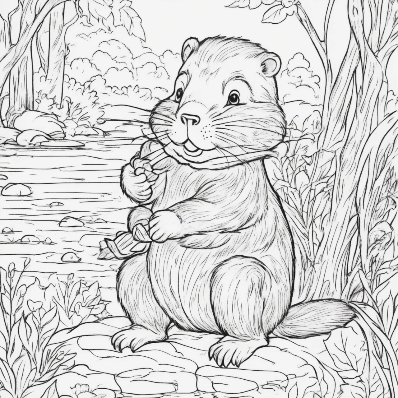 A cute Beaver, cartoon, ,Coloring Book, ColoringBookAF,