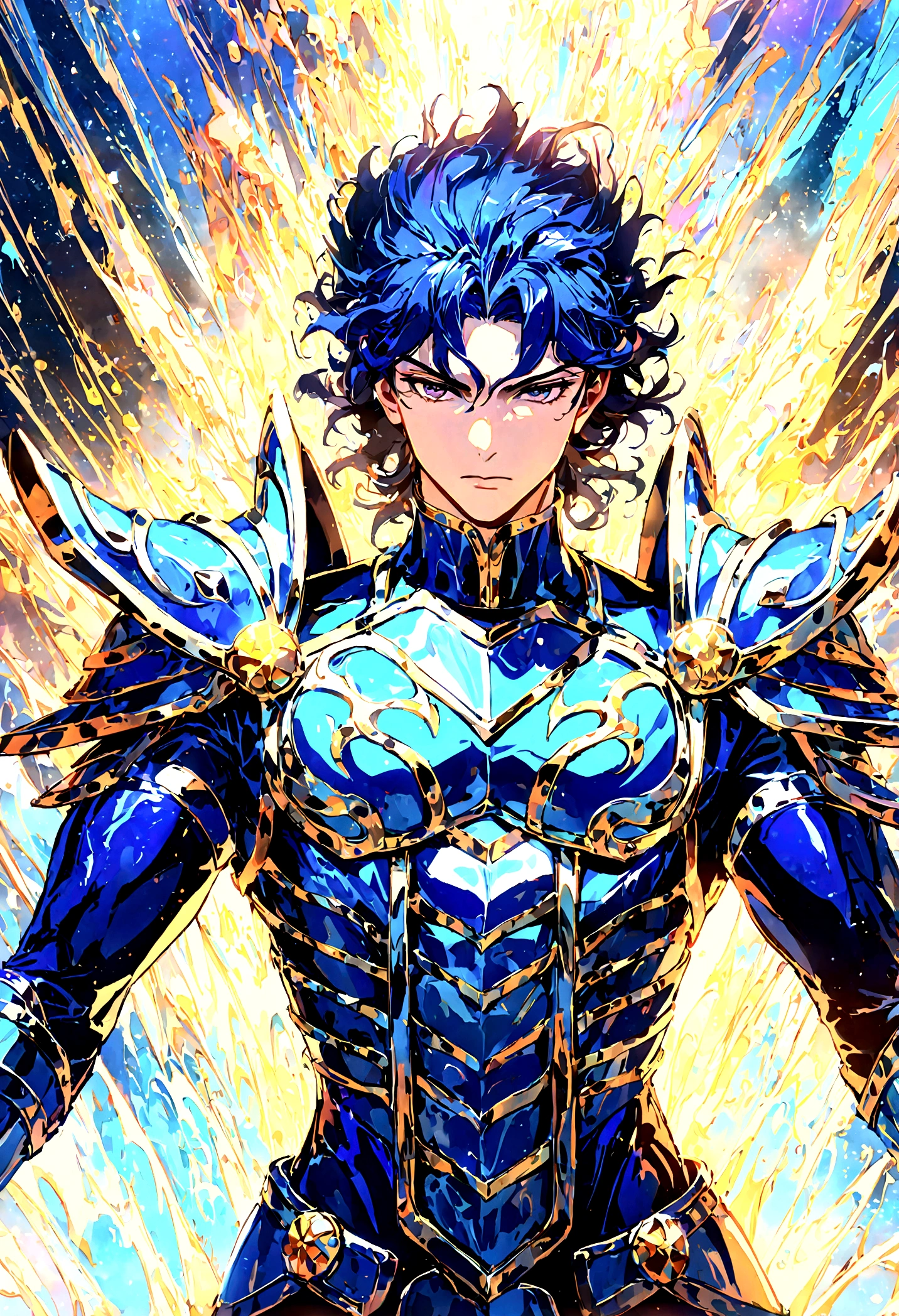 1.boy, saint seiya armor, blue and white, beautiful light effects, vibrant colors, beautiful armor decourations, uhd, masterpiece, 