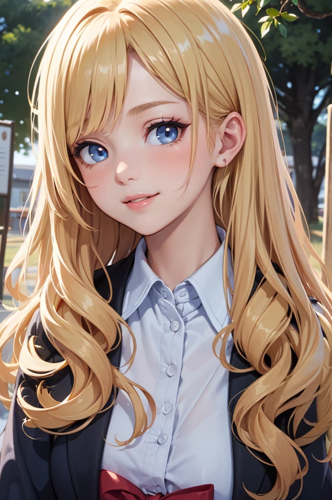 masterpiece、Soft Focus , Bright gradient watercolor、Tabletop, High resolution, 8k, Anime Women, Delicate and detailed writing 、Detailed digital illustration、high resolution, high quality、
masterpiece,8k, (highest quality), (Best Shadow),((rural area)),Dynamic Lighting, (Maximum resolution), (smile),Backlight,Highly detailed face and skin texture, Delicate eyes, Dark blue eyes, double eyelid, Natural Cheeks, White skin: 1.2, (Glossy lips: 1.4),(pretty girl:1.3),(19 years old), (Wavy long hair), ((blonde:1.2)),((school uniform)),Fuga's Chest,Camel Toe,thigh,White panties
