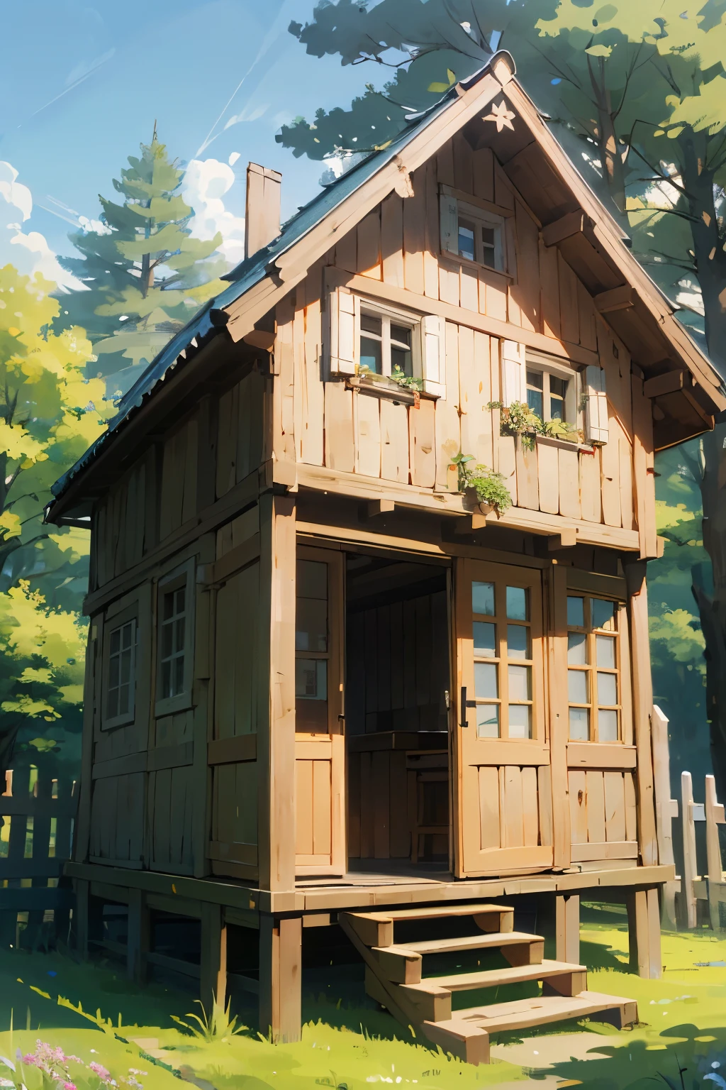 braunes Holzhaus eines Magiers im Wald