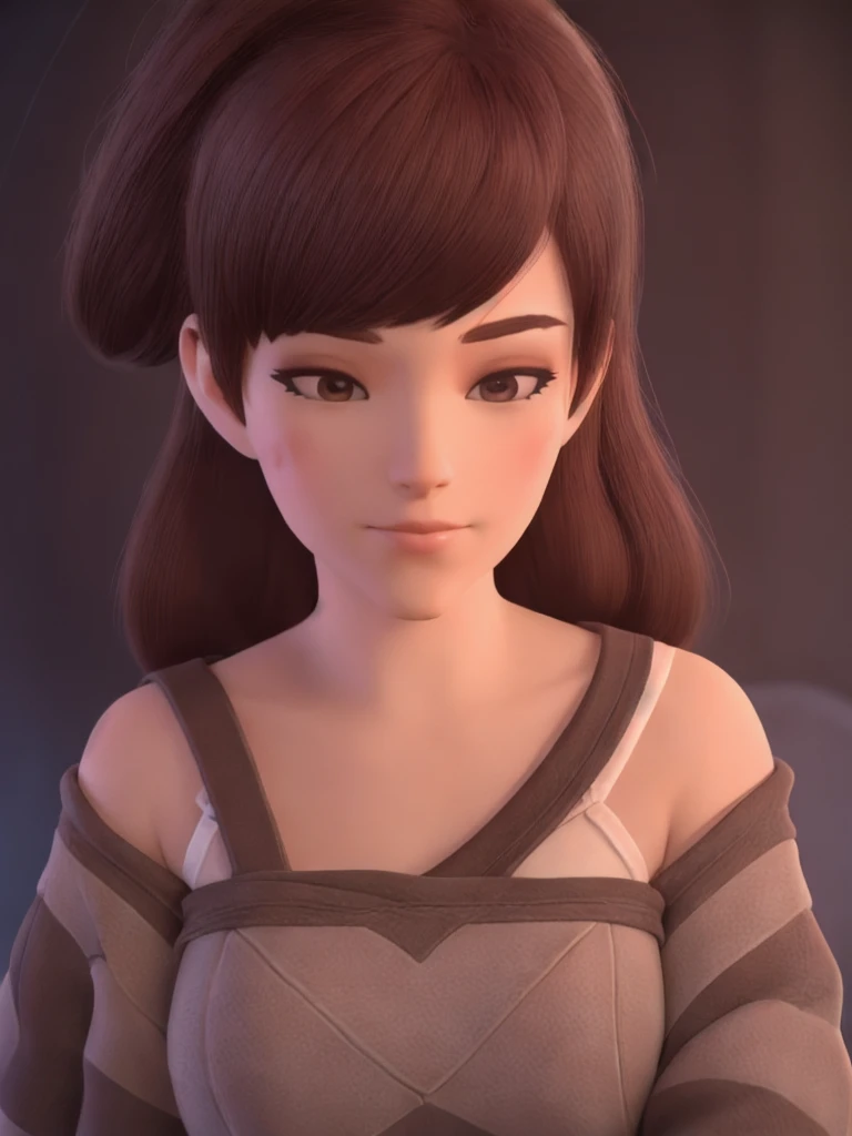 DVA from Overwatch without mech, a beautiful woman with short brown hair in a (ponytail), (very big large golden round glasses), high quality refelctions, (reflections on glasses,) volumetric lighting, wearing a plain white t-shirt, in her bedroom on her bed, 1 girl solo, cinematic lighting, high resolution, physically-based rendering, extremely detailed, 8k, volumetric lighting, hyperrealistic, detailed facial features, masterpiece, intricate details, upper body, nsfw, gaming setup in background, cinematic, worms eye view
