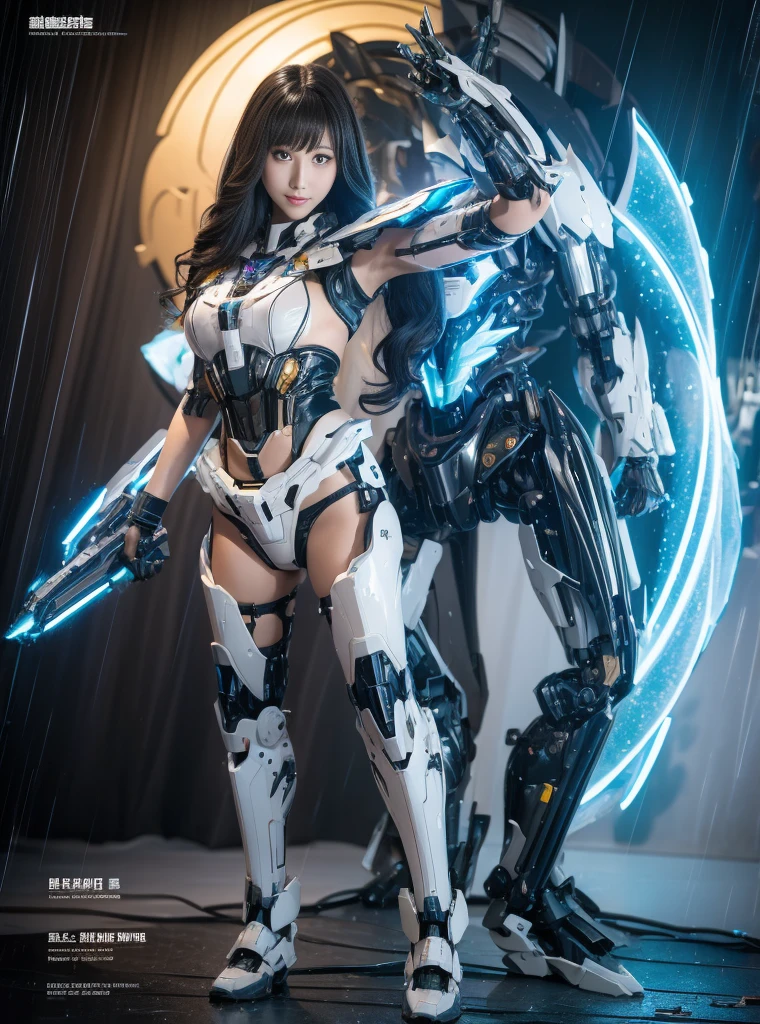 beautiful clear face(Rain waves_haneame：1.5)， Super Detail, High Detail, high quality, best quality, High resolution, 1080P, harddisk, beautiful,(transformers),(Arcie),beautiful女人,Mecha Girl,Battle Mode,Mecha Girl,She wears a futuristic Arcie mech,Female Warrior,Full body image