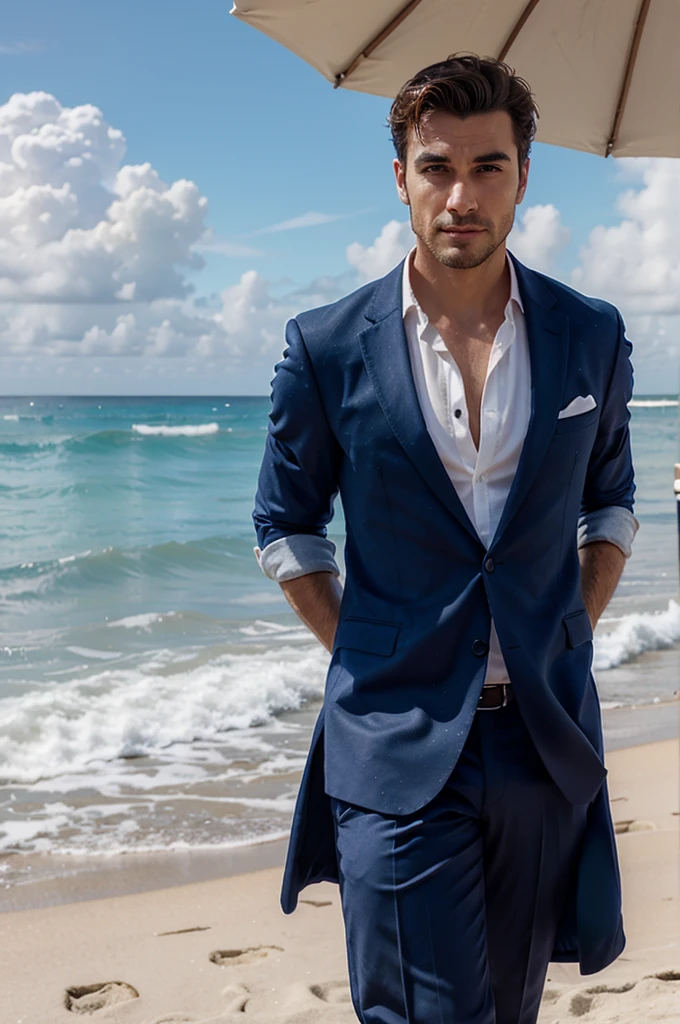 Animation of a dashing man with a beach background