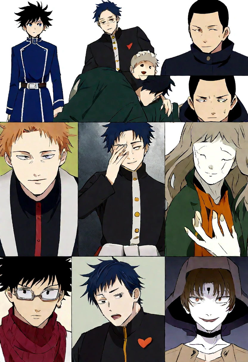Hola, Could you make me the image of a young Junpei Yoshino, of average height and pale skin. Su cabello era negro y liso, that covered the right side of his face. With animation from Mappa animation studio, from the anime Jujutsu Kaisen with the uniform of the Tokyo Metropolitan School of Wizardry 