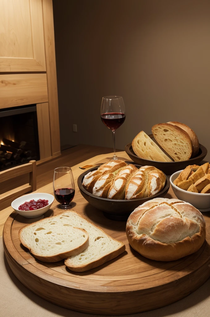 Table with bread and wine