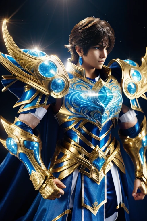 1.boy, saint seiya armor, blue and white, beautiful light effects, vibrant colors, beautiful armor decourations, uhd, masterpiece,