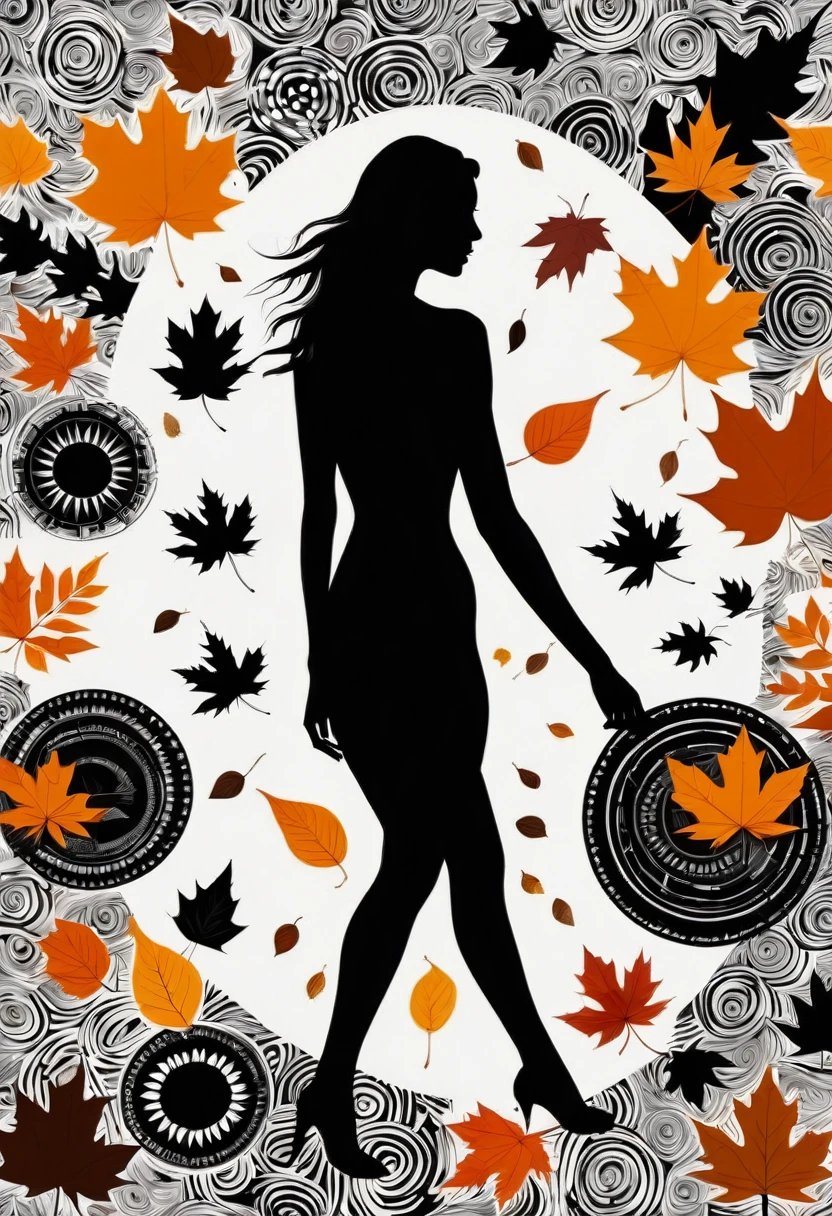 Silhouette Style Nude, A beautiful back, Cozy autumn themed Batik Art, Gorgeous geometric shapes, Wheels within wheels, pattern, autumn, point, batik, Fall Decorations, autumn elements
. High contrast, Simplicity, black and white, Stark, Dramatic
