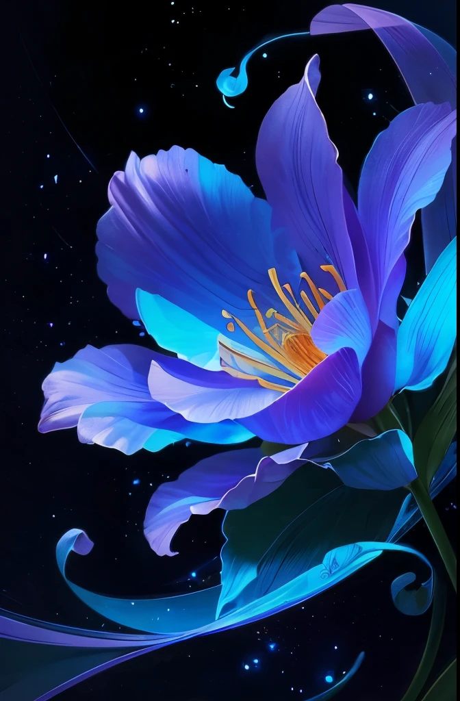 a flower with swirls and a blue background, glowing delicate flower, beautiful!!! digital art, gorgeous digital art, beautiful gorgeous digital art, very beautiful digital art, lily flower, beautiful color art!, beautiful digital art, by Marie Bashkirtseff, magical flowers, 🌺 cgsociety, beautiful flower, glowing flowers, by Albert Kotin, luminous flowers