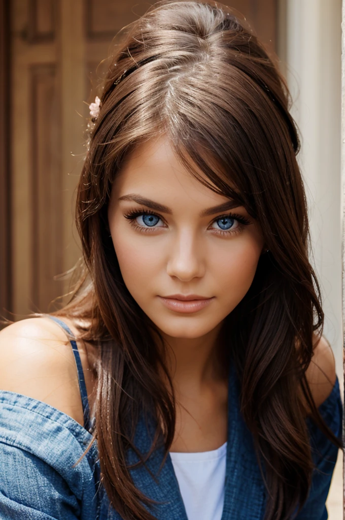 Beautiful American woman, beautifully dressed with beautiful eyes