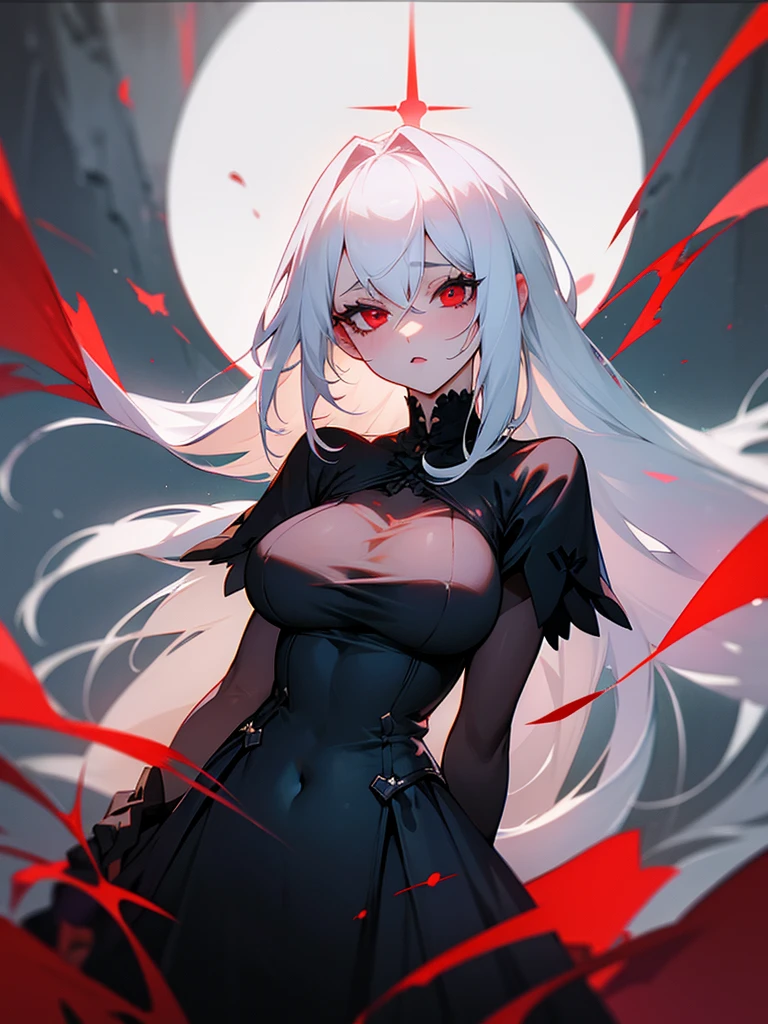 Hot girl, white hair, red eyes, black weeding drees, big tits