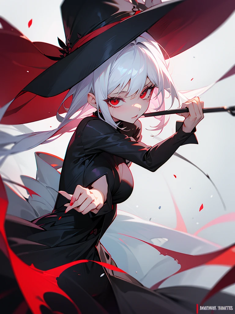 Hot girl, white hair, red eyes, black weeding drees, big tits