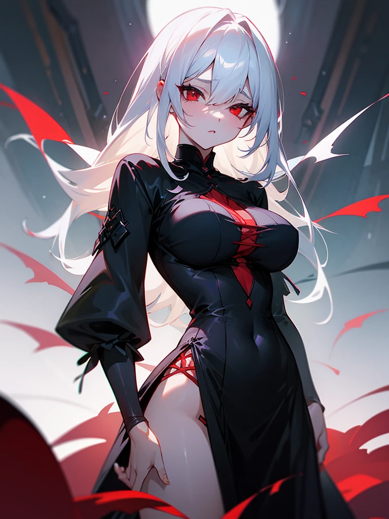 Hot girl, white hair, red eyes, black weeding drees, big tits