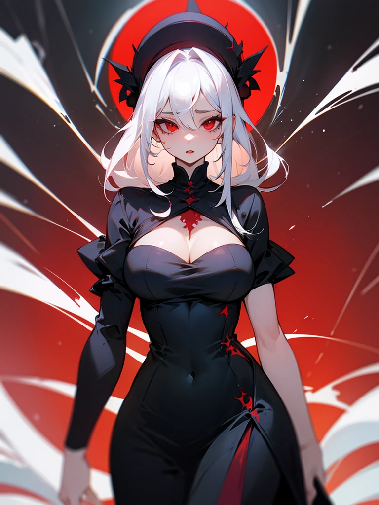 Hot girl, white hair, red eyes, black weeding drees, big tits