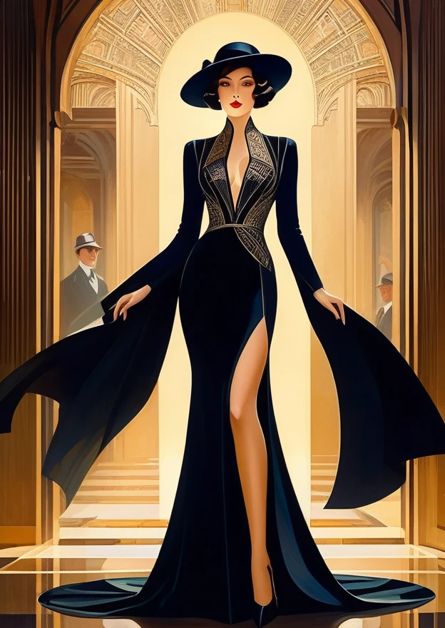  1920s style, Beauty, Scholar, revealing clothes, (intricate details, masterpiece, best quality:1.4), fascinating, noir art style, dynamic, dramatic, Futurism art style, dynamic pose