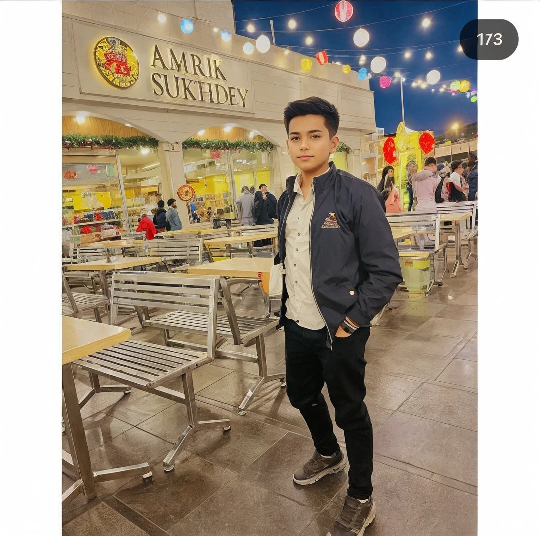 Add a girls standing beside of this boy in image