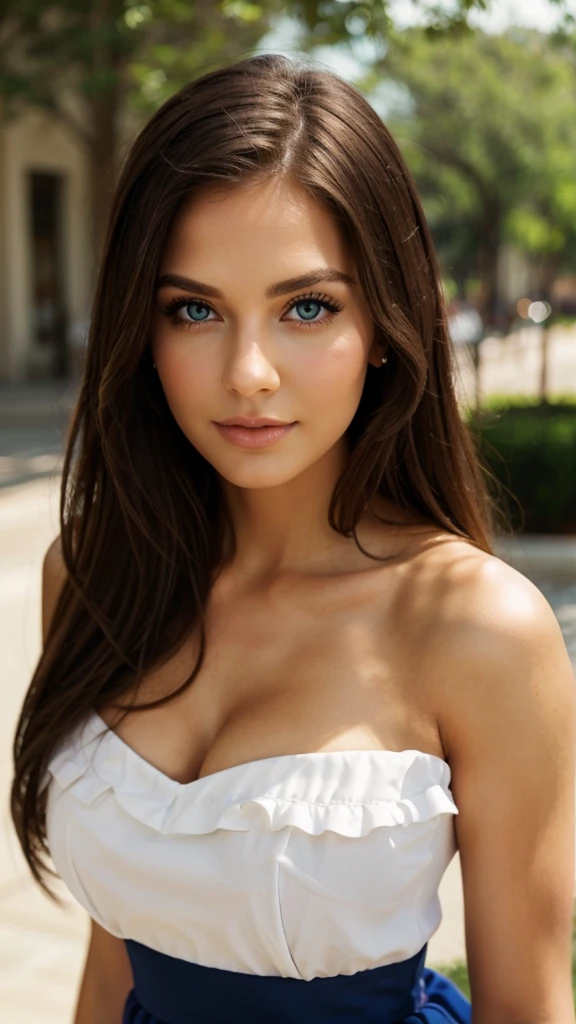 Beautiful American woman, beautifully dressed with beautiful eyes