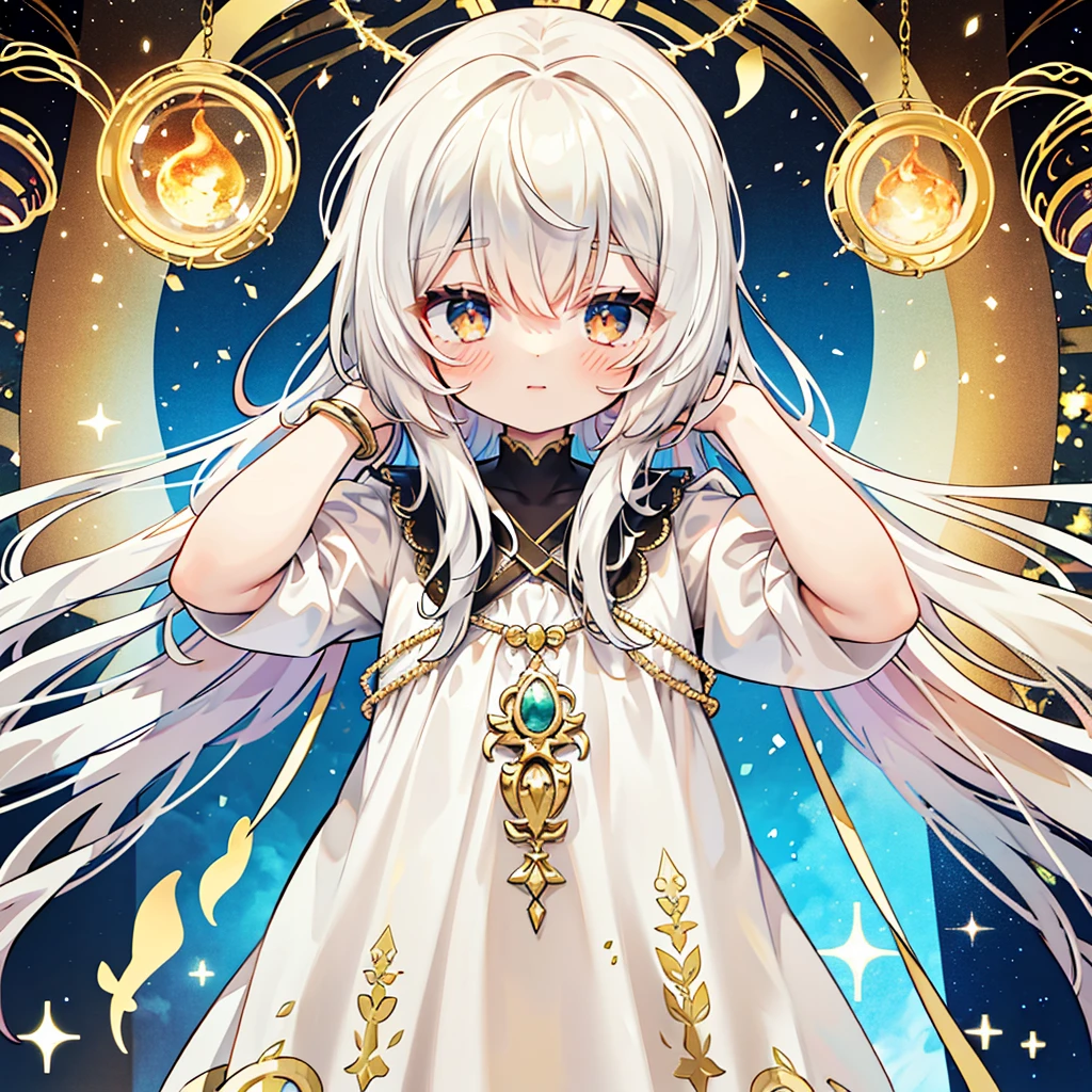A wonderful masterpiece, Upper Body, (Adult: 1.6) Hungarian woman, (Giggling: 0.4), Place your arms behind your head, Golden braid, Sparkling eyes, victorian sundress, Floating light particles, Centered, Adding facial details