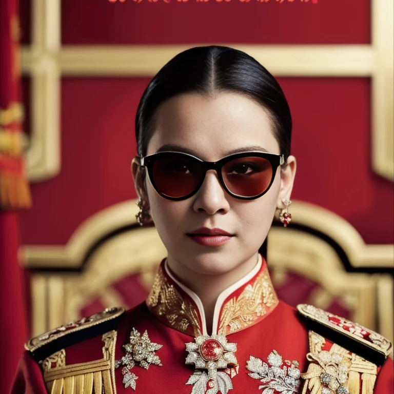 Arafed portrait of woman in red dress and eyeglasses, colored eyeglasses, closeup Portrait, Chinese empress, Portrait, By Emma Andijewska, Order of Akira, Poster Shoot, Inspiration from Min Zhen, Inspired by Xie Huan, Close-up photo, officer, official artwork, Chinese, emperor, Inspired by Guo Xi, Close-up photo