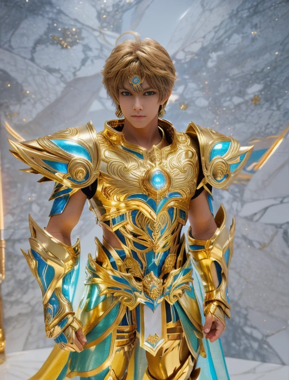 1.boy, saint seiya armor, blue and golden, beautiful light effects, vibrant colors, beautiful armor decourations, uhd, masterpiece,