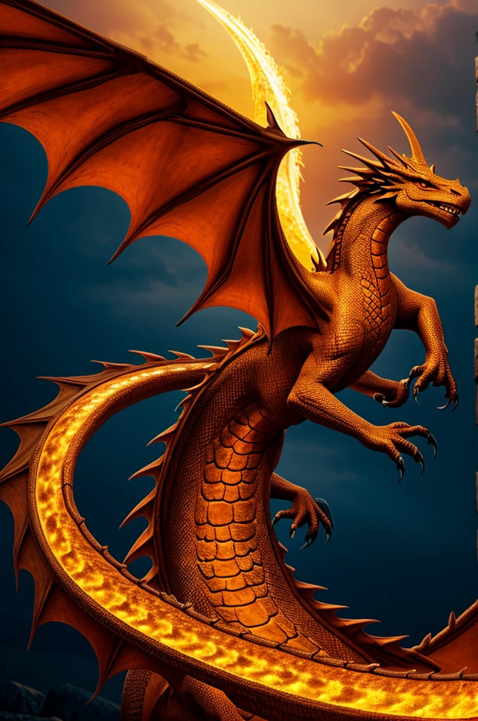 A beautiful, orange, and mystical dragon