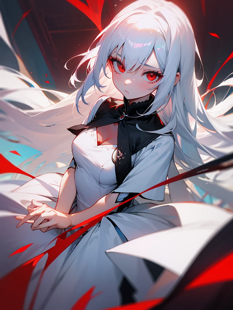 Hot girl, white hair, red eyes, weeding dress