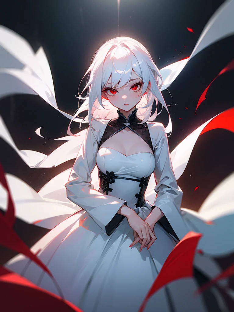 Hot girl, white hair, red eyes, weeding dress