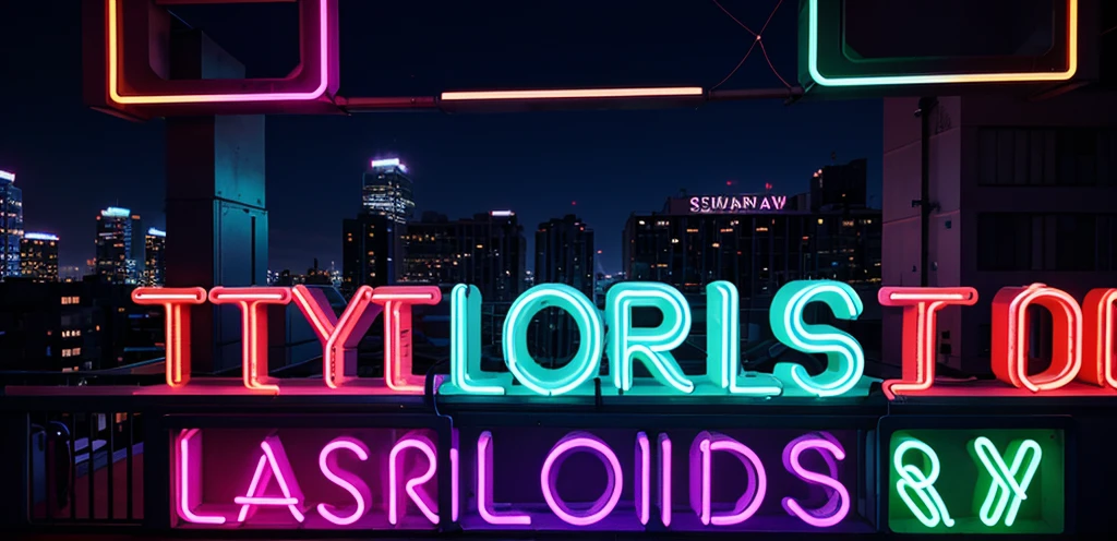 Party poster including neon shapes on a rooftop balcony, without letters and fonts.