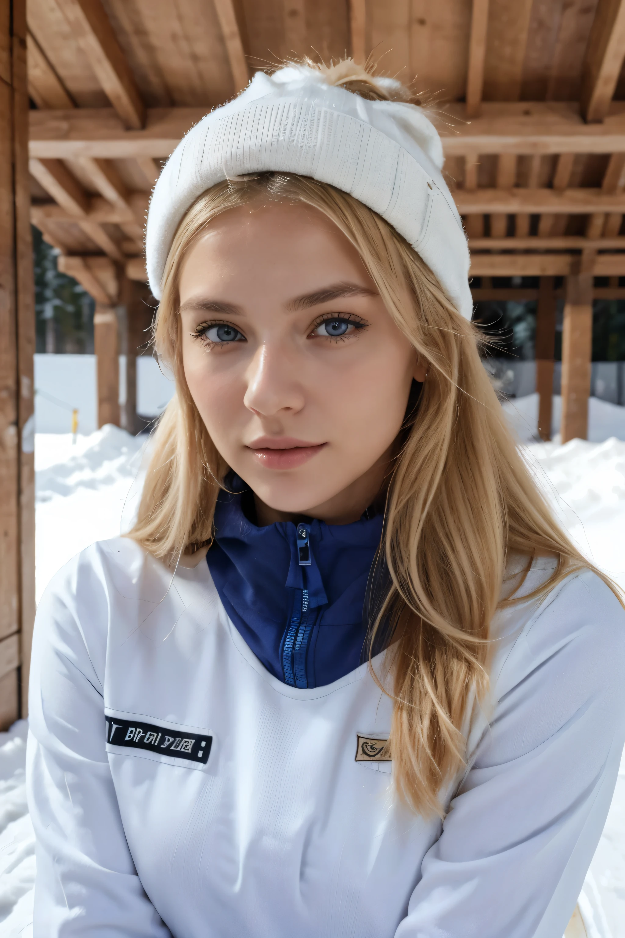 femme blond sexy, 22 ans, type ukrainienne, visage symetrique, confiant, Instagram model poses, en tenue d'hiver, sur piste de ski, blond, blond, jolies formes, Taille fine, symetrie parfaite, very detailed, ultra realiste, 4k, yeux bleu, visage realiste, taille en sablier, realiste, real