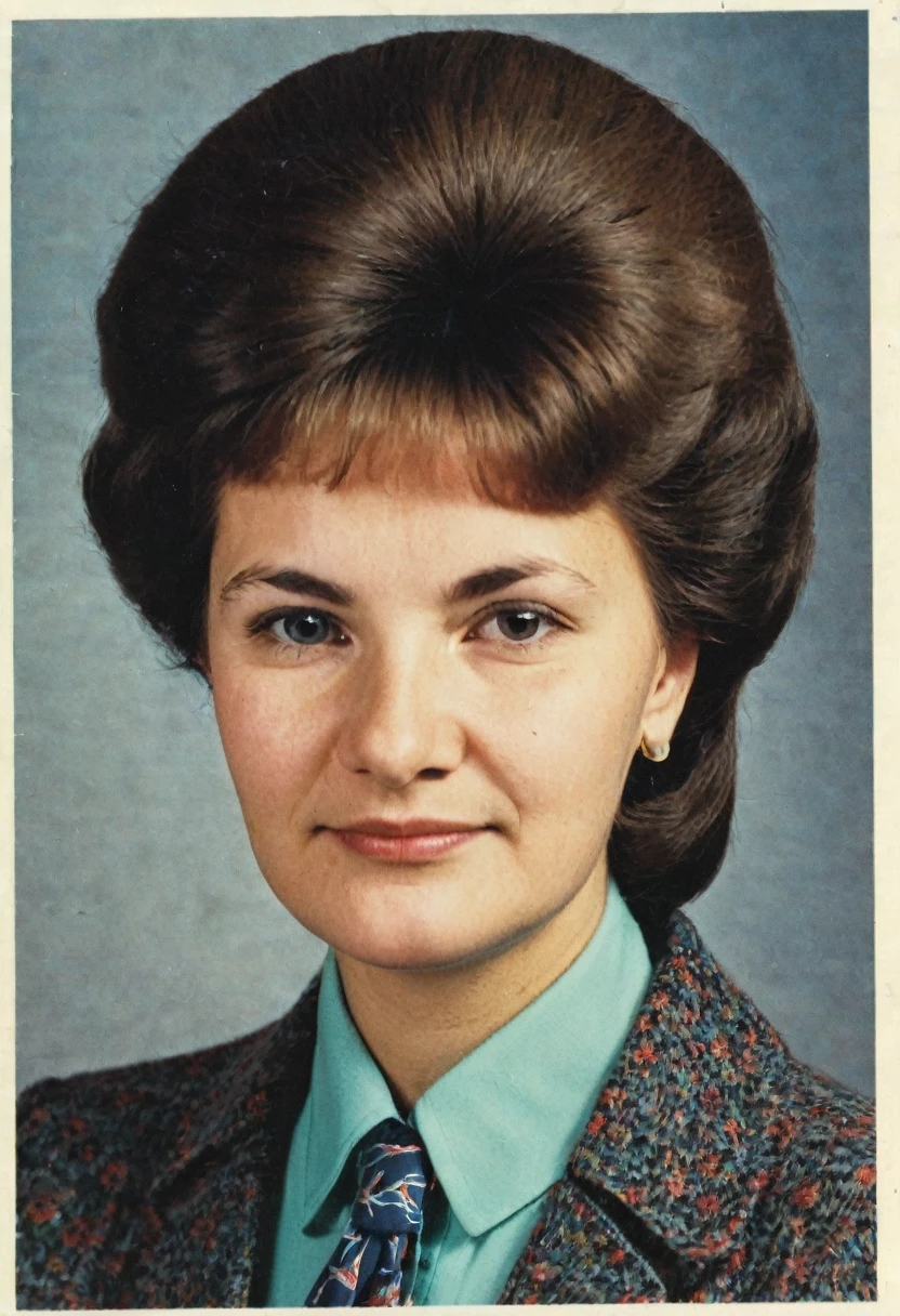 color photo, portrait. A school teacher in the USSR in the 1980s from a school yearbook.