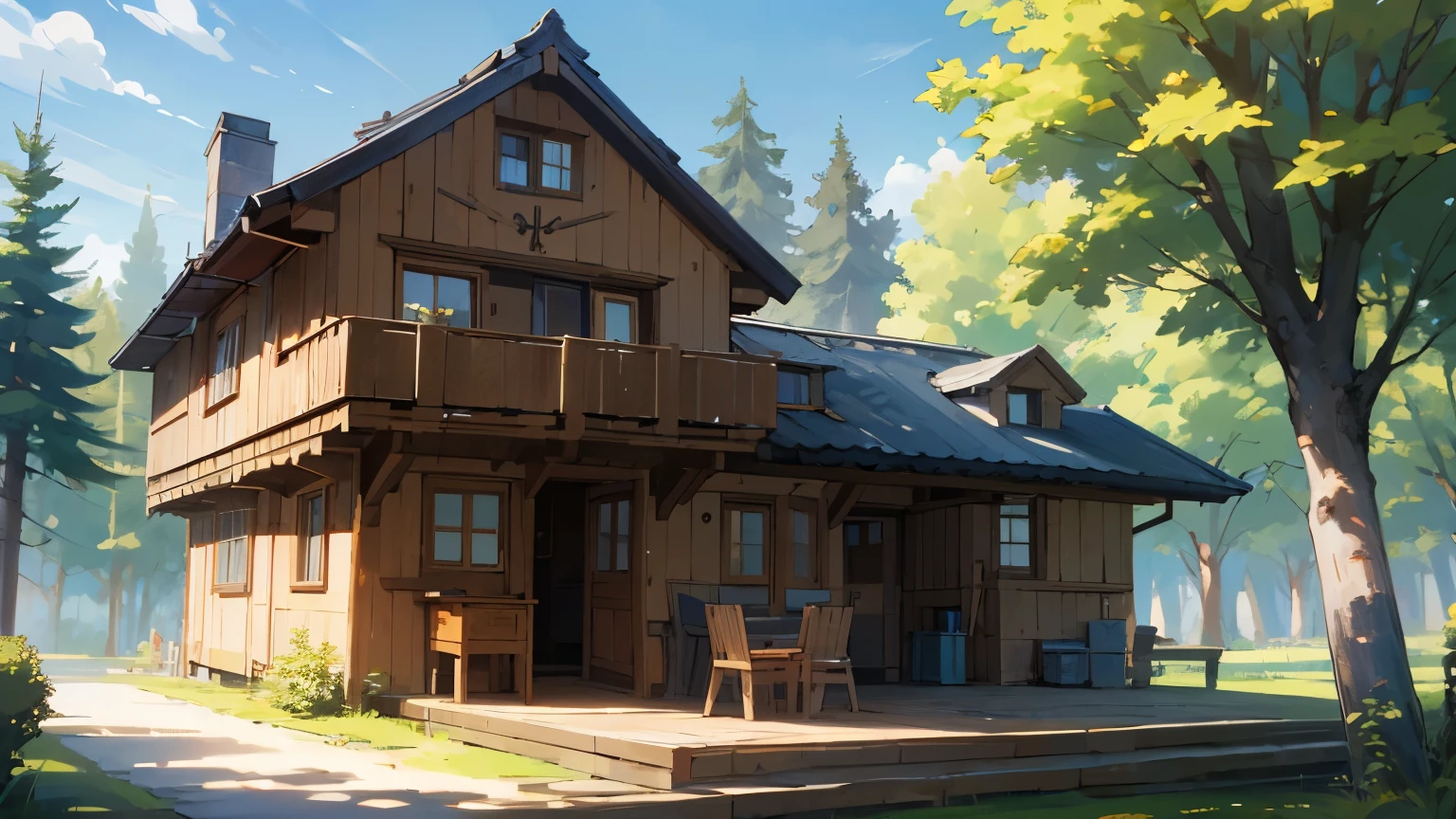 kanadisches braunes Holzhaus eines Magiers im Wald