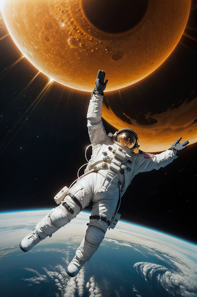 astronaut in front of the giant sun epic image