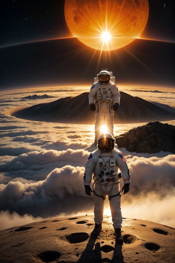 astronaut in front of the giant sun epic image