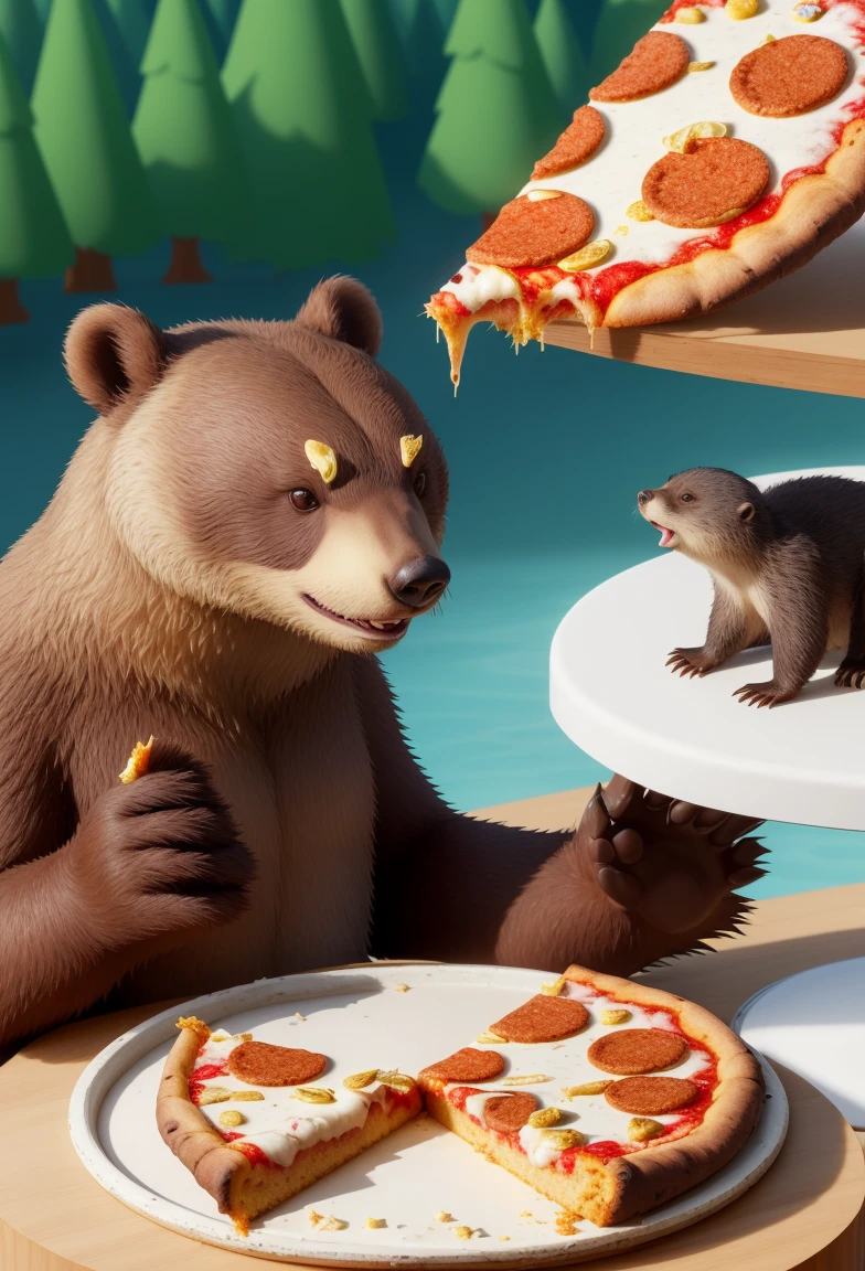 There is a bear, who eats a slice of pizza, Cute forest creature, Sergey Zabelin, Miniature bear cub, 8K)), The cutest, Whoah, alexey egorov, Emma Andievskaya, Cute otter sailor eating cake, Alexander Gerimsky, 🐿🍸🍋, in style of kyrill kotashev