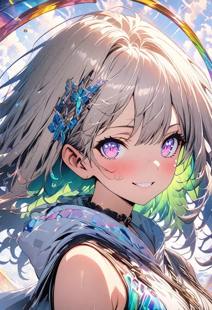 (masterpiece, highest quality, highest quality,official art, beautiful and aesthetic:1.2),(1 girl:1.3), 1 girl BREAK stained glass art, colored glass, Lead wire, Light transmittance BREAK Vibrant colors, intricate design, luminous effect, Spiritual atmosphere、(beautiful anime)smile