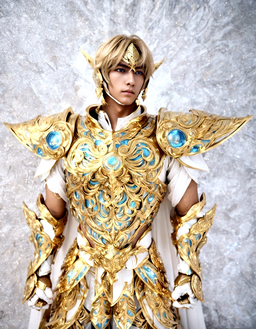 1.boy, saint seiya armor, blue and golden, beautiful light effects, vibrant colors, beautiful armor decourations, uhd, masterpiece,