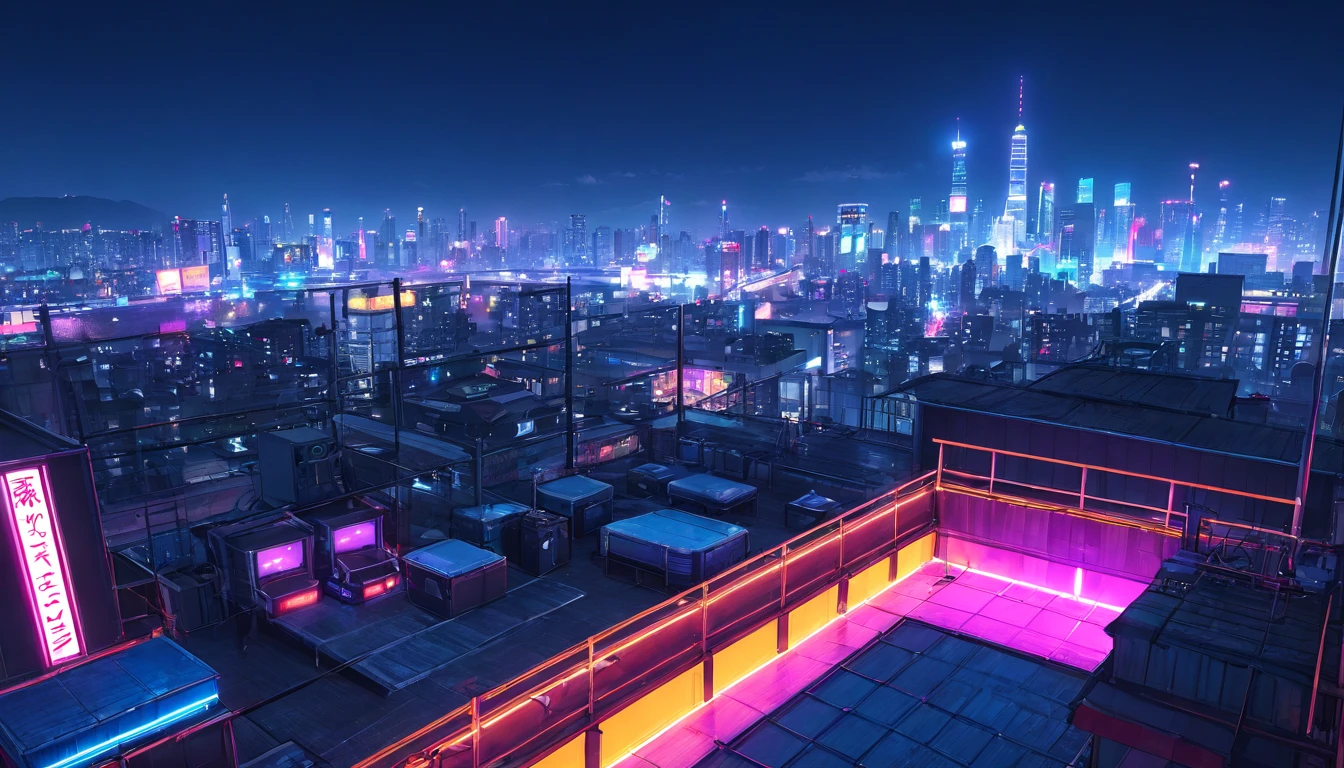 cyber punk、neon、View from the rooftop