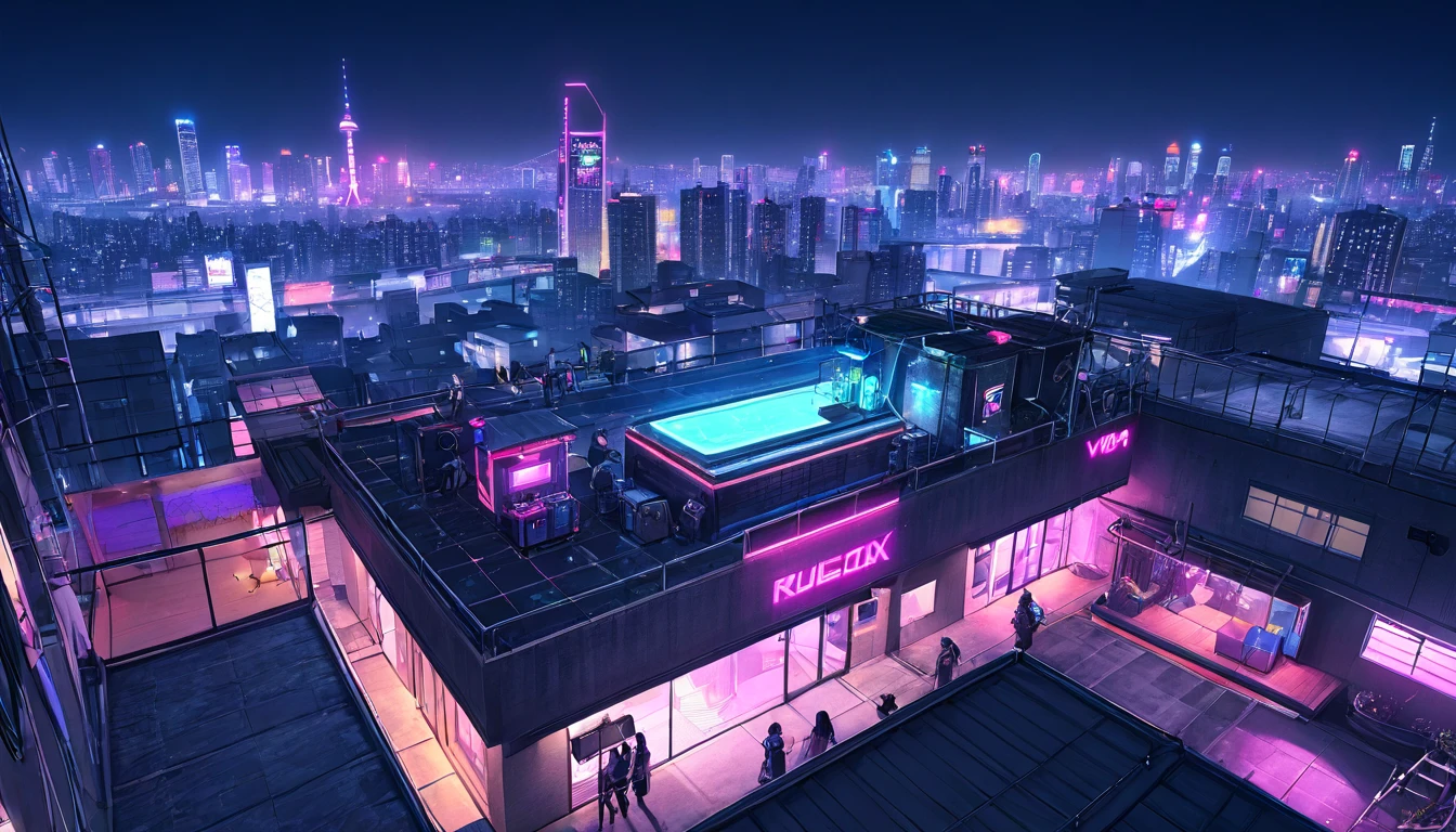 cyber punk、neon、View from the rooftop
