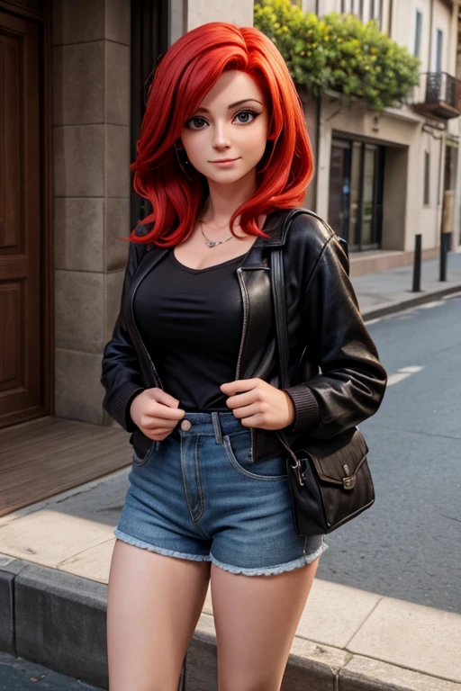 1 garota,38 anos de idade , red hair ,casual costume ,cor black , recorte decote, Obra de arte, realista, high resolution, alta qualidade, mais alta qualidade, melhor qualidade, ultra detalhado, extremamente detalhado