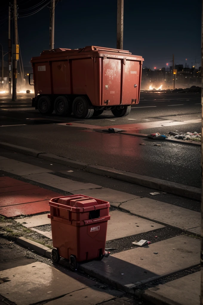 world scenario dominated by trash with reddish ambiance