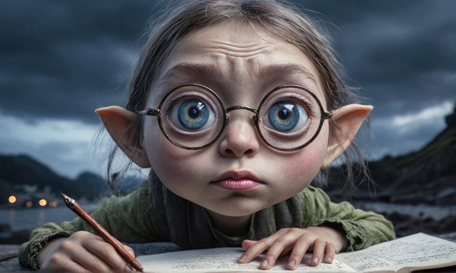 someone wrote a notepad with a heart on it and a pair of glasses, notebook, large)}], cutie, [ forgetful ], fanart, special, doodle, [ realistic photo ]!!, [ [ hyperrealistic ] ], cute, on a notebook page, colored, wallpaper”, beautiful image, you're something special, childhood memory, beutiful, header text”,eyes extremely detailed,intricate details eyes,eyes extremely detailed, high detailed eyes,16k resolution, eyes anatomically correct,Ultra HD,HDR,hyper realism, hyper detailed,extremely Realism,Ultra Detailed,body logically correct,Extremely detailed,High contrast,Masterpiece,Realism,Ultra Detailed, intricate details,realistic humid leather, cinematic style,irina yermolova,high contrast,hdr,extremely detailed, [deep night landscape],masterpiece,intricate details,faded,eyes extremely detailed,Silverclaw,view from height,full-body-shot,High contrast,Masterpiece,Realistic,Ultra Detailed,intricate details,realistic humid skin,extremly intricate,realism,photorealism, cinematic style,irina yermolova,HDR,((Wangechi Quality)),extremely detailed, [night landscape],masterpiece,intricate details,faded,eyes extremely detailed, high detailed eyes,16k resolution,RAW, Nikon Z9,chinese orc's village of fishers on seaside,authentic,full body length,Labradorite babygirl,native italian troll ,pretty face,eyebrow up,full body shot,ominous landscape,glate gray atmosphere,by art Simon Stalenhag,Nicola Samori,(((Wangechi Mutu))),prime colors,urban,extremely detailed,masterpiece,intricate details,faded,eyes extremely detailed, high detailed eyes,4k resolution,RAW, Nikon Z9